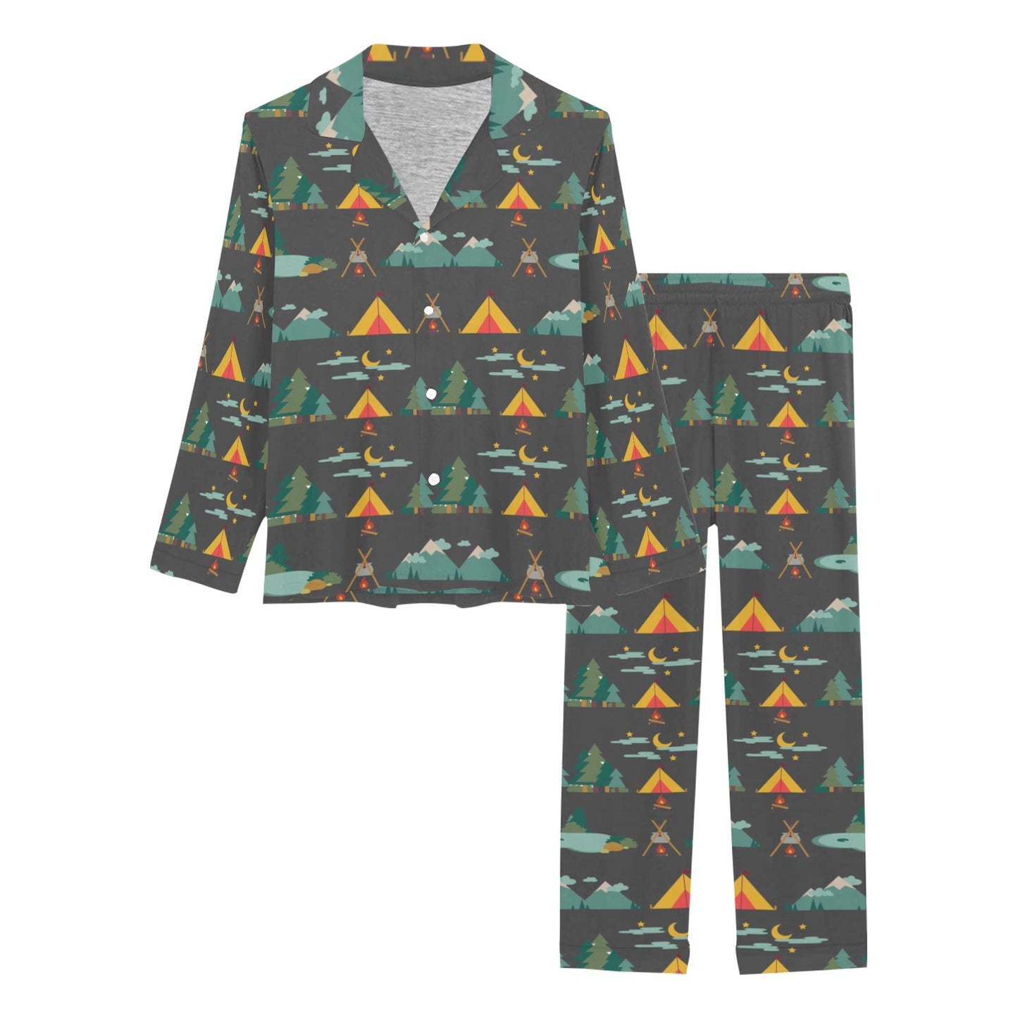 Camping Tent Pattern Print Design 03 Women's Long Pajama Set