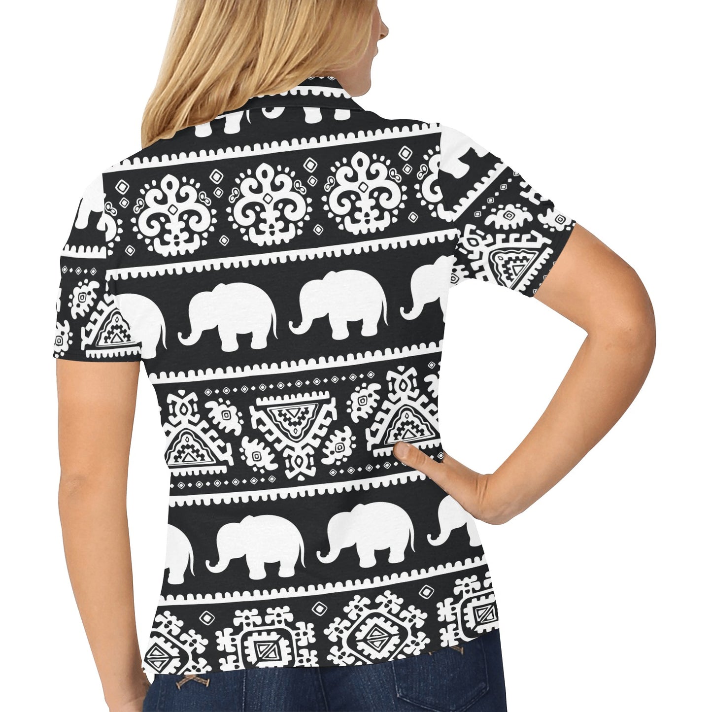 Elephant Pattern Women's Polo Shirt