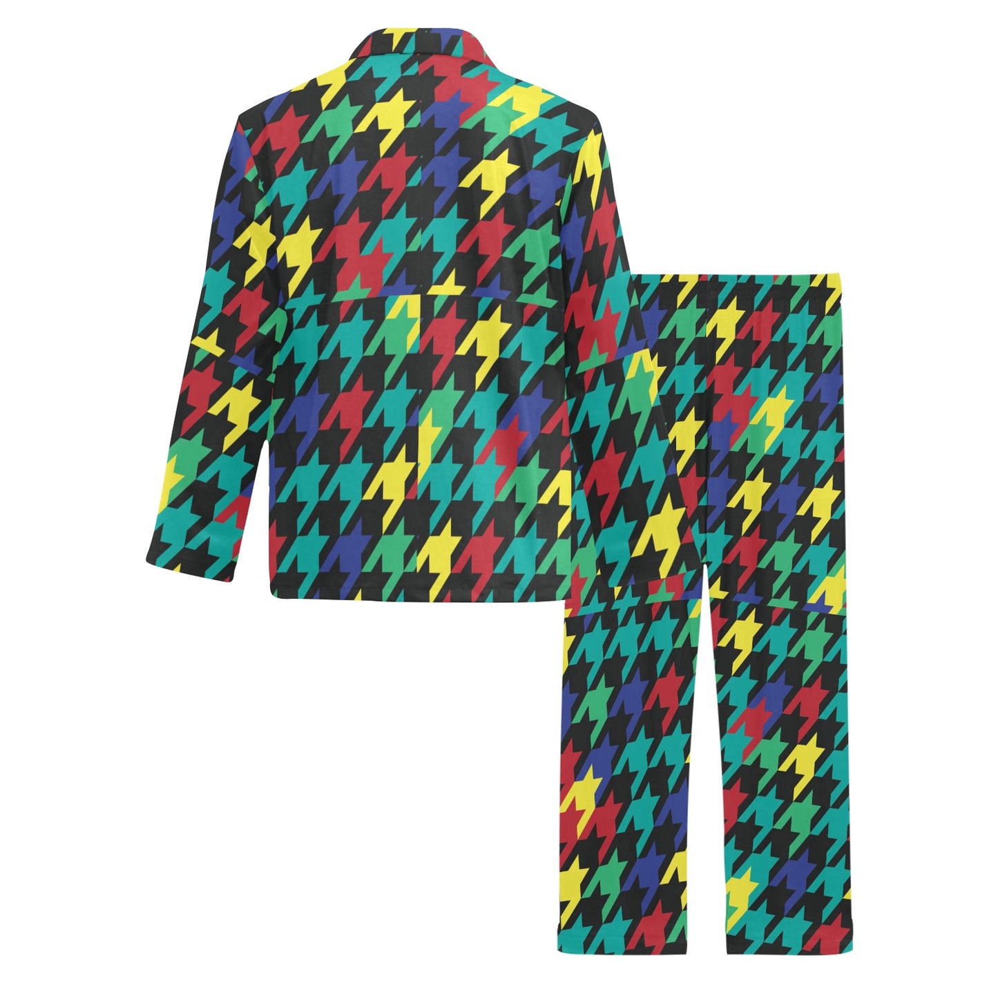 Houndstooth Colorful Pattern Print Design 02 Men's Long Pajama Set