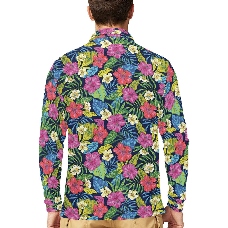 Hibiscus Print Design LKS3010 Long Sleeve Polo Shirt For Men's