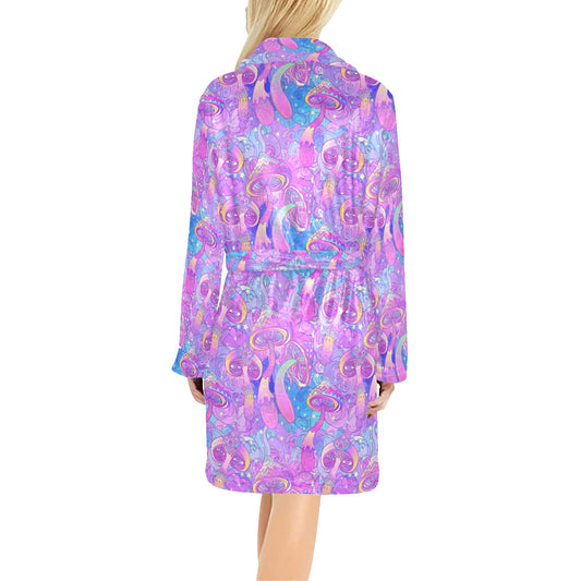 Psychedelic Trippy Mushroom Print Women's Fleece Robe