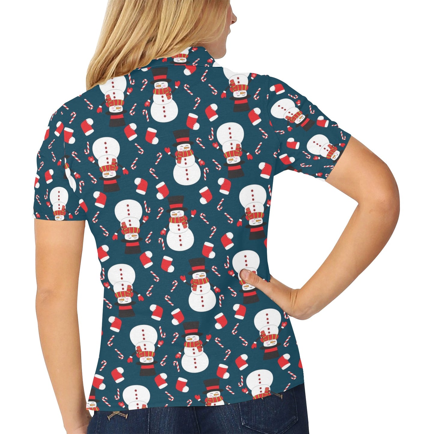 Snowman Print Design LKS301 Women's Polo Shirt