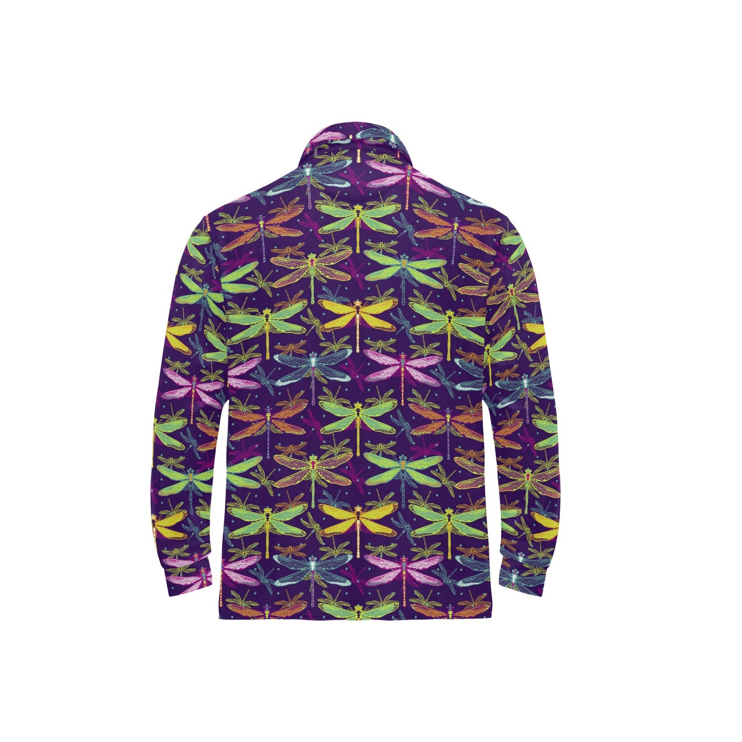 Dragonfly Neon Color Print Pattern Long Sleeve Polo Shirt For Men's
