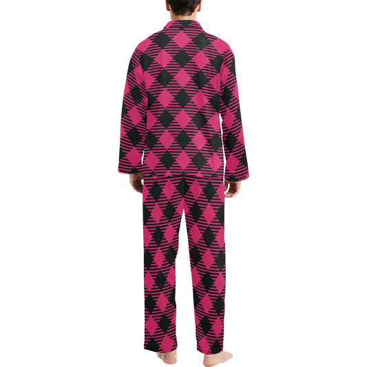 Buffalo check Pink Pattern Print Design 01 Men's Long Pajama Set