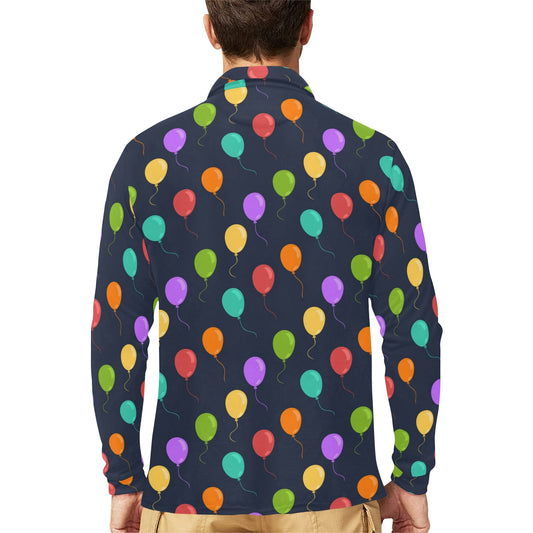 Ballon Colorful Pattern Print Design 03 Long Sleeve Polo Shirt For Men's
