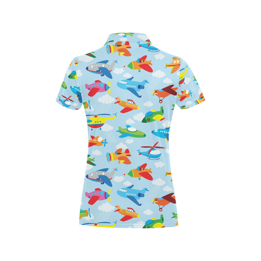 Airplane Colorful Pattern Print Design 01 Women's Polo Shirt