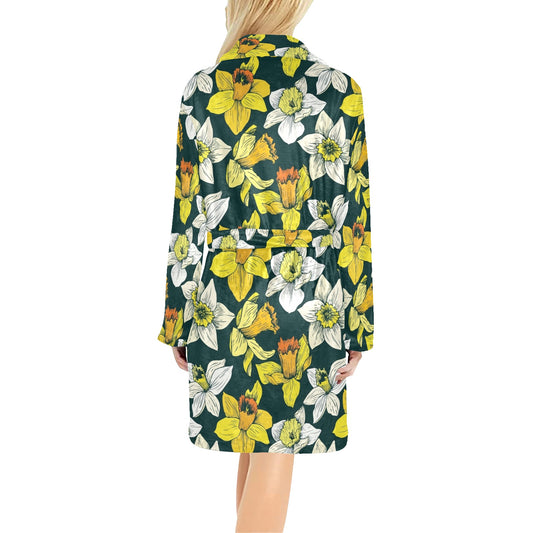 Daffodils Pattern Print Design DF02 Women's Fleece Robe