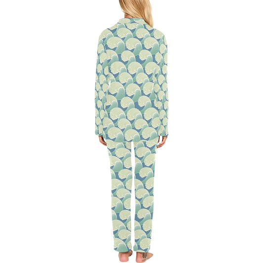 Wave Japan Style Print Design LKS302 Women's Long Pajama Set