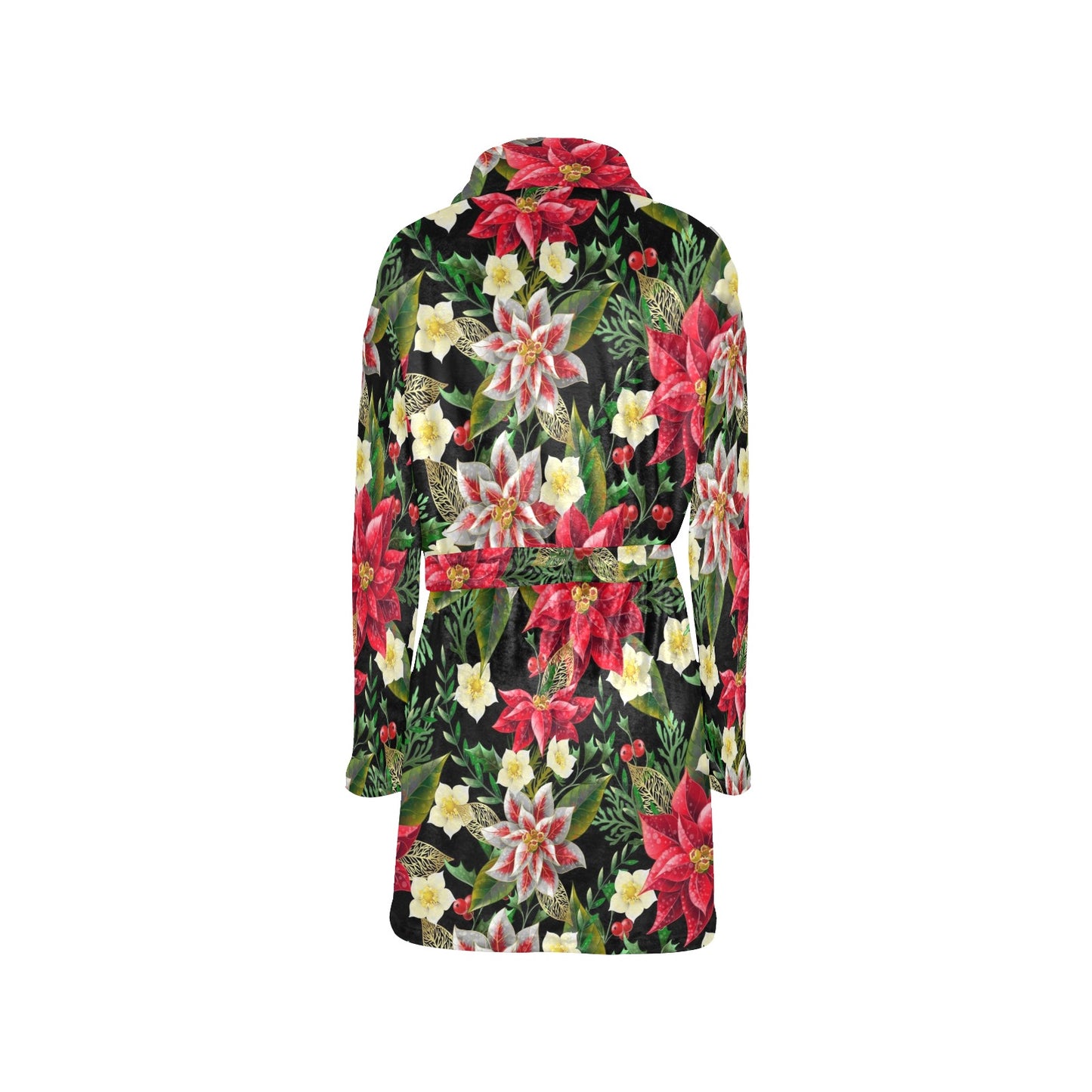 Poinsettia Pattern Print Design POT05 Women's Fleece Robe