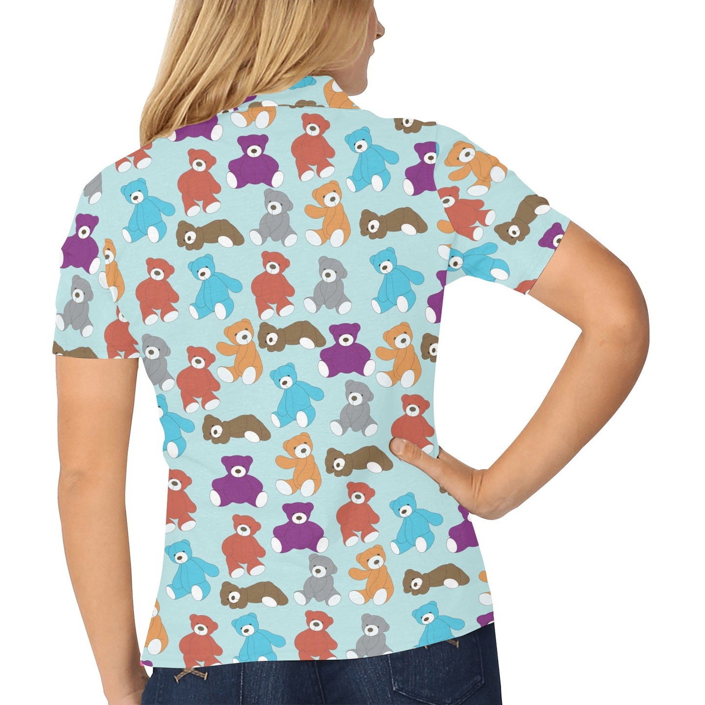 Bear Cute Pattern Print Design 03 Women's Polo Shirt