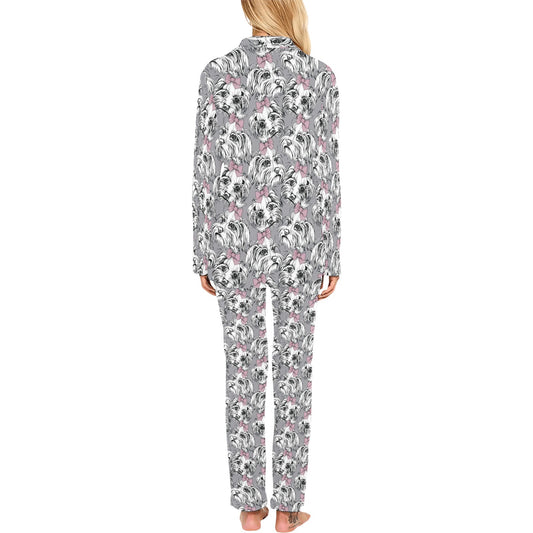 Maltese Pattern Print Design 01 Women's Long Pajama Set