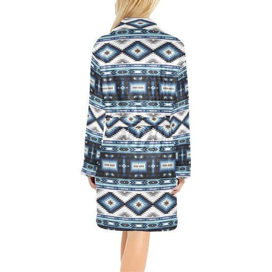 Navajo Dark Blue Print Pattern Women's Fleece Robe