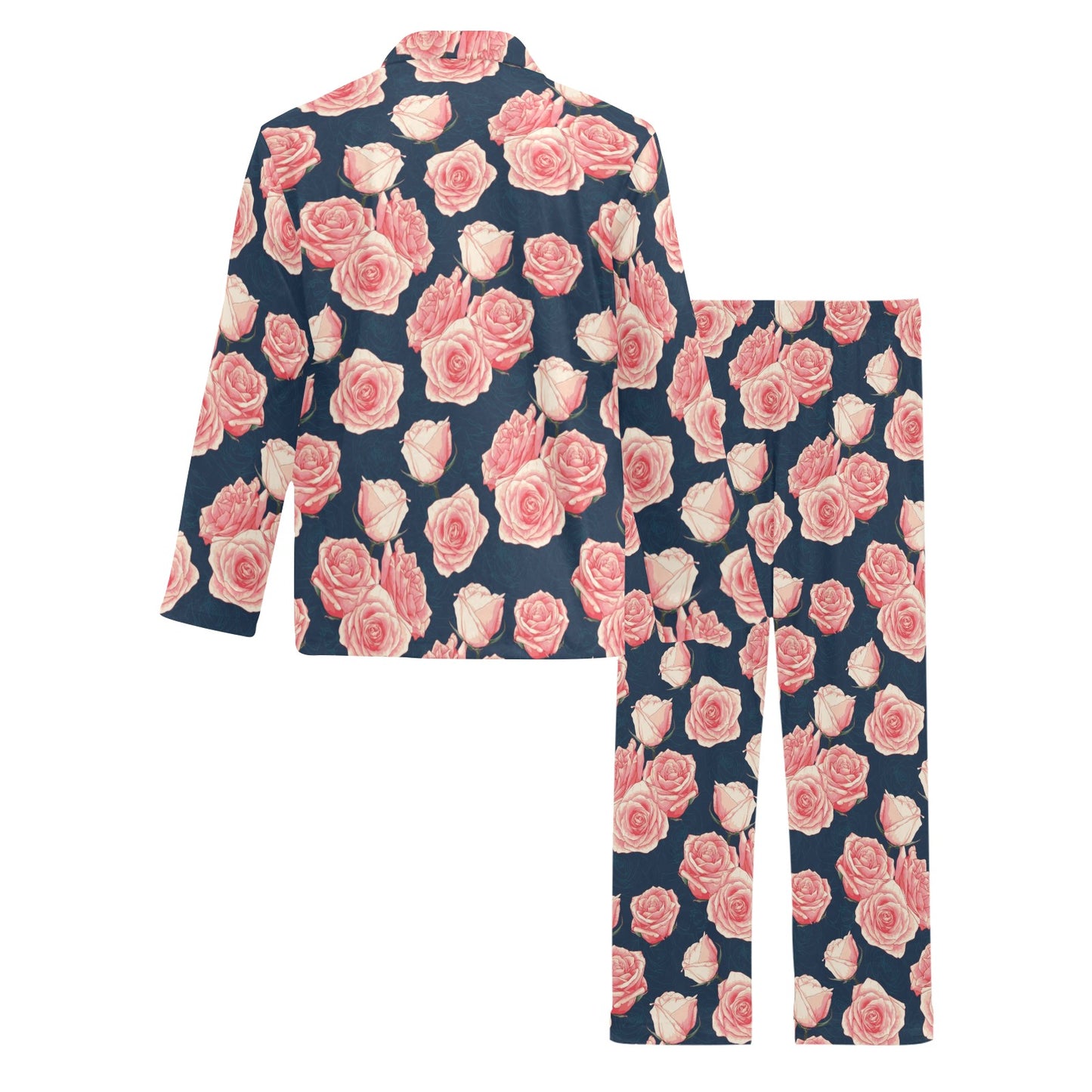 Rose Pattern Print Design A03 Men's Long Pajama Set