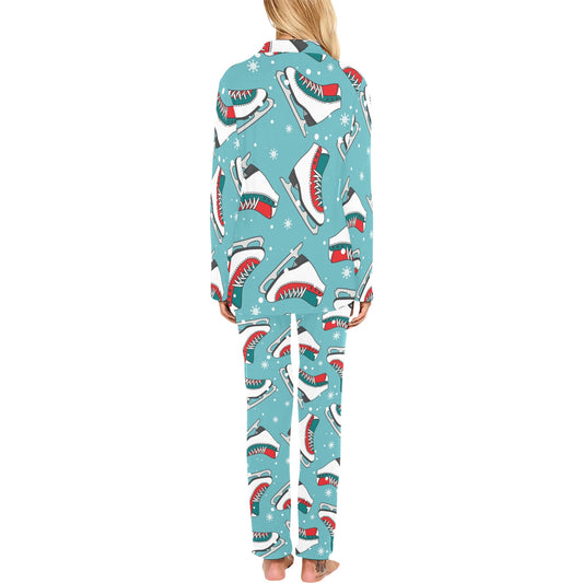 Ice Skate Pattern Print Design 03 Women's Long Pajama Set