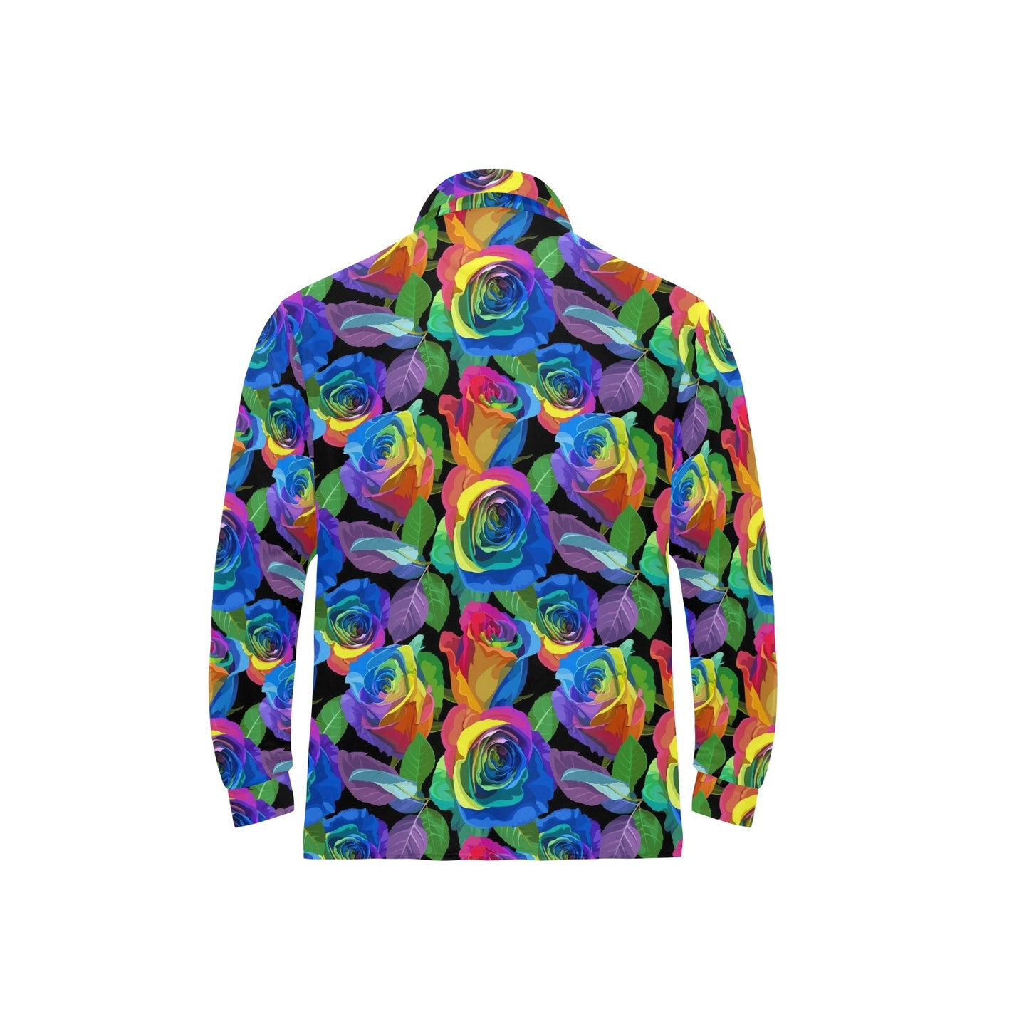 Rose Pattern Print Design RO02 Long Sleeve Polo Shirt For Men's