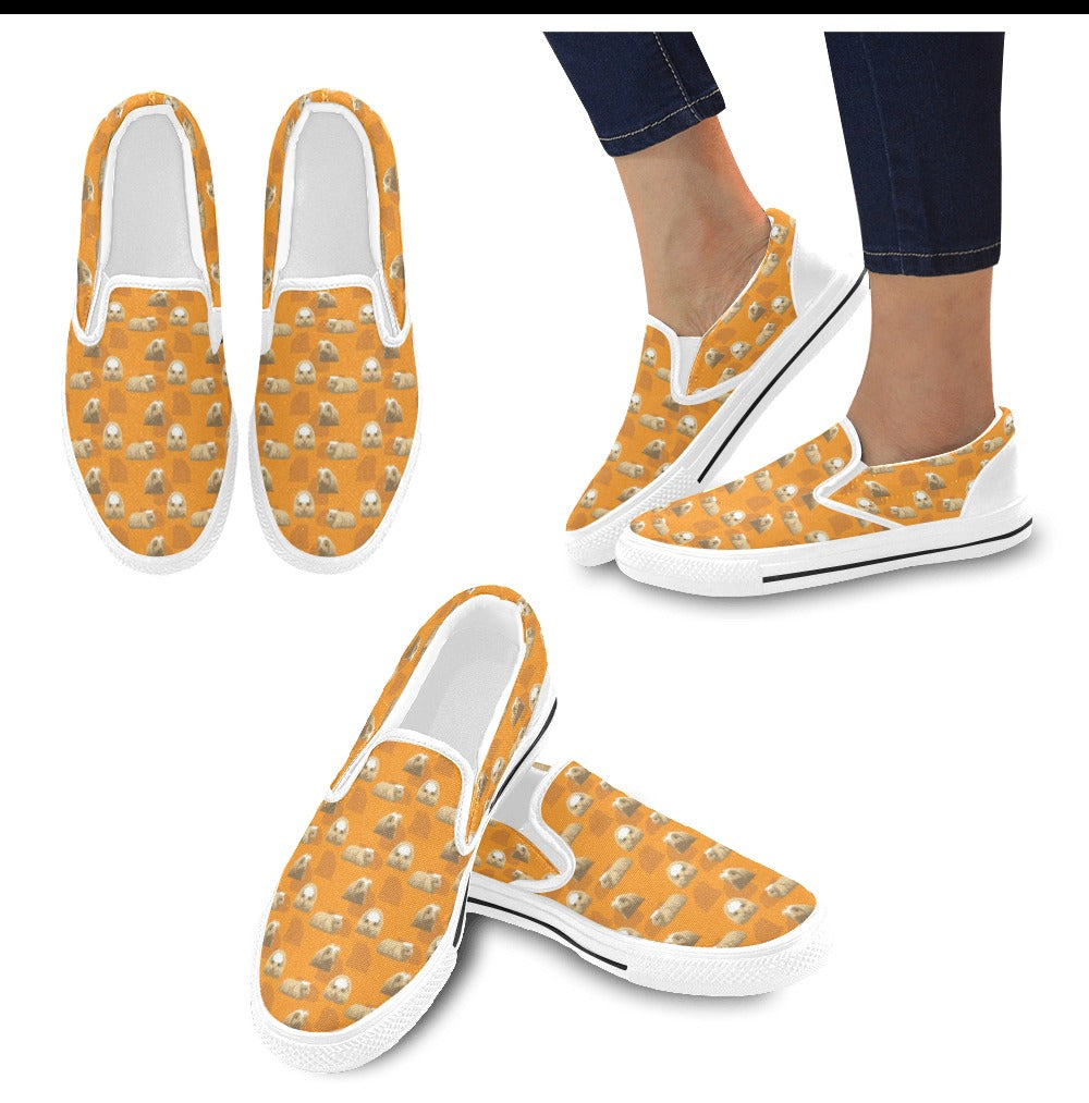 Guinea Pig Print Design LKS403 White Slip Ons Canvas Women's Shoes