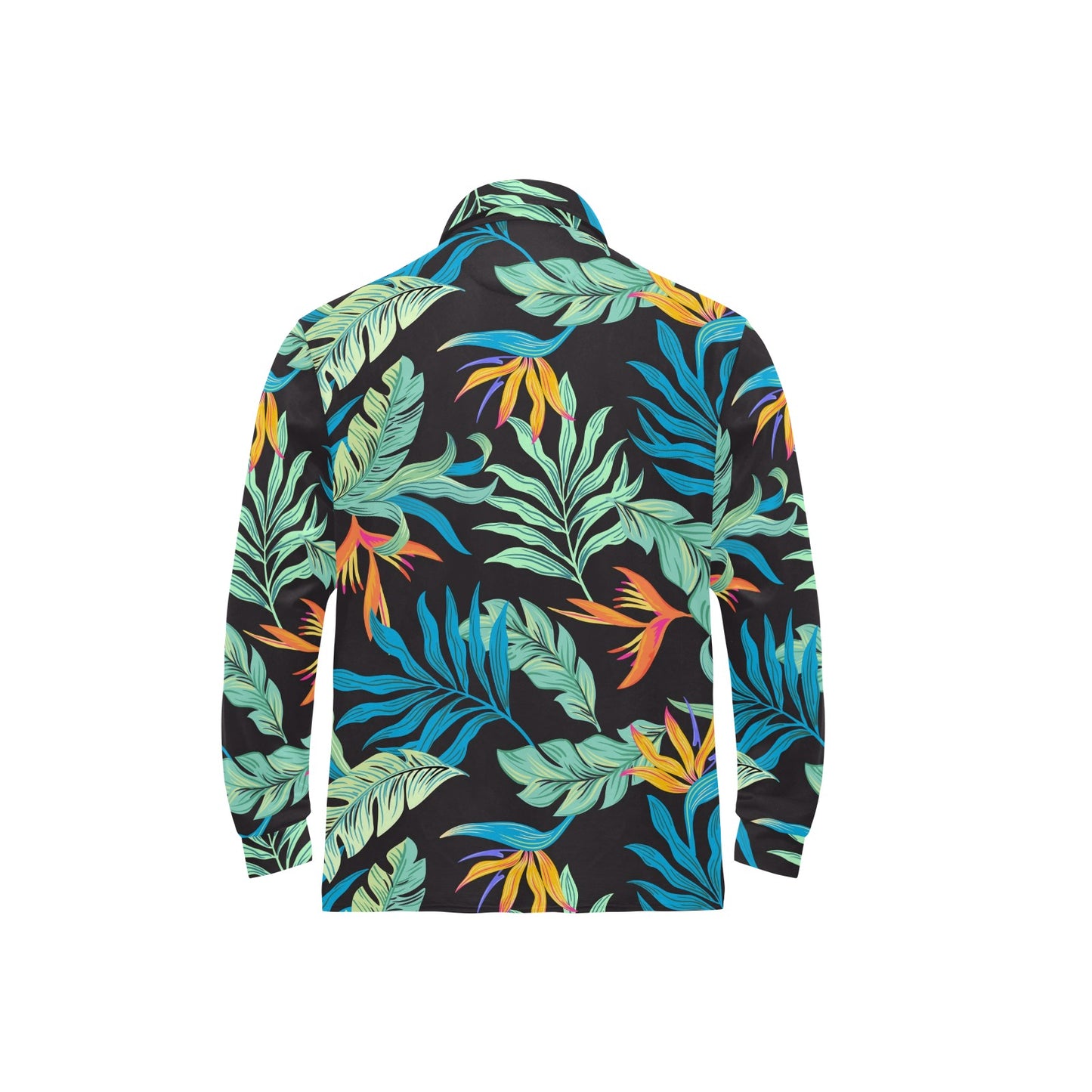 Tropical Palm Leaves Hawaiian Flower Long Sleeve Polo Shirt For Men's