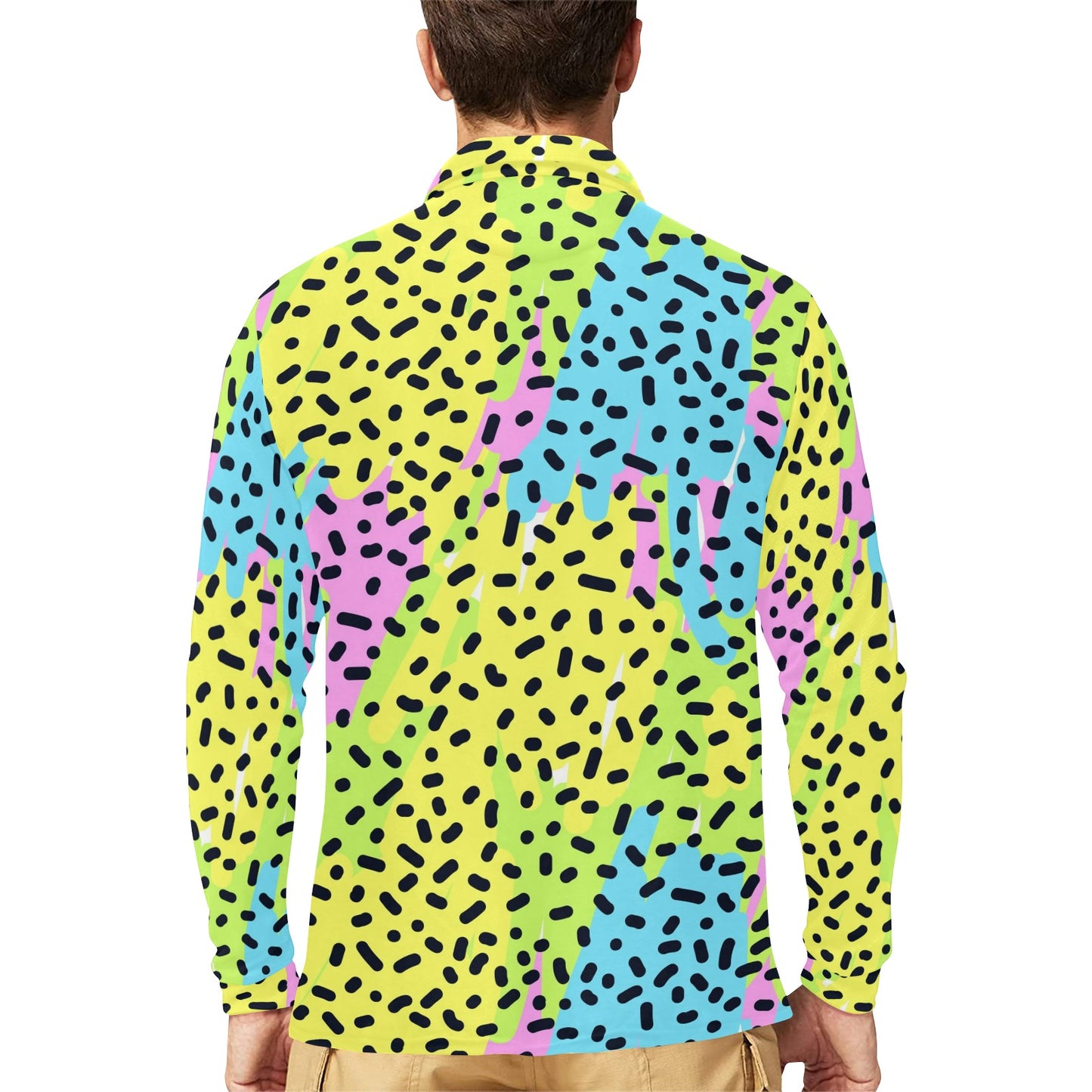90s Pattern Print Design 2 Long Sleeve Polo Shirt For Men's