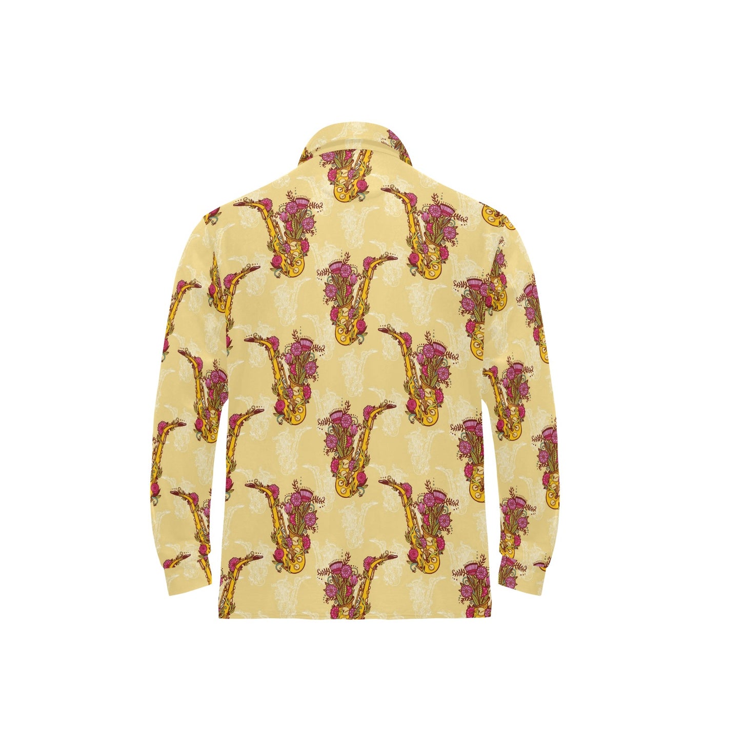 Saxophone Pattern Print Design 04 Long Sleeve Polo Shirt For Men's
