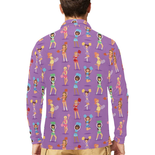Cheerleader Pattern Print Design 02 Long Sleeve Polo Shirt For Men's
