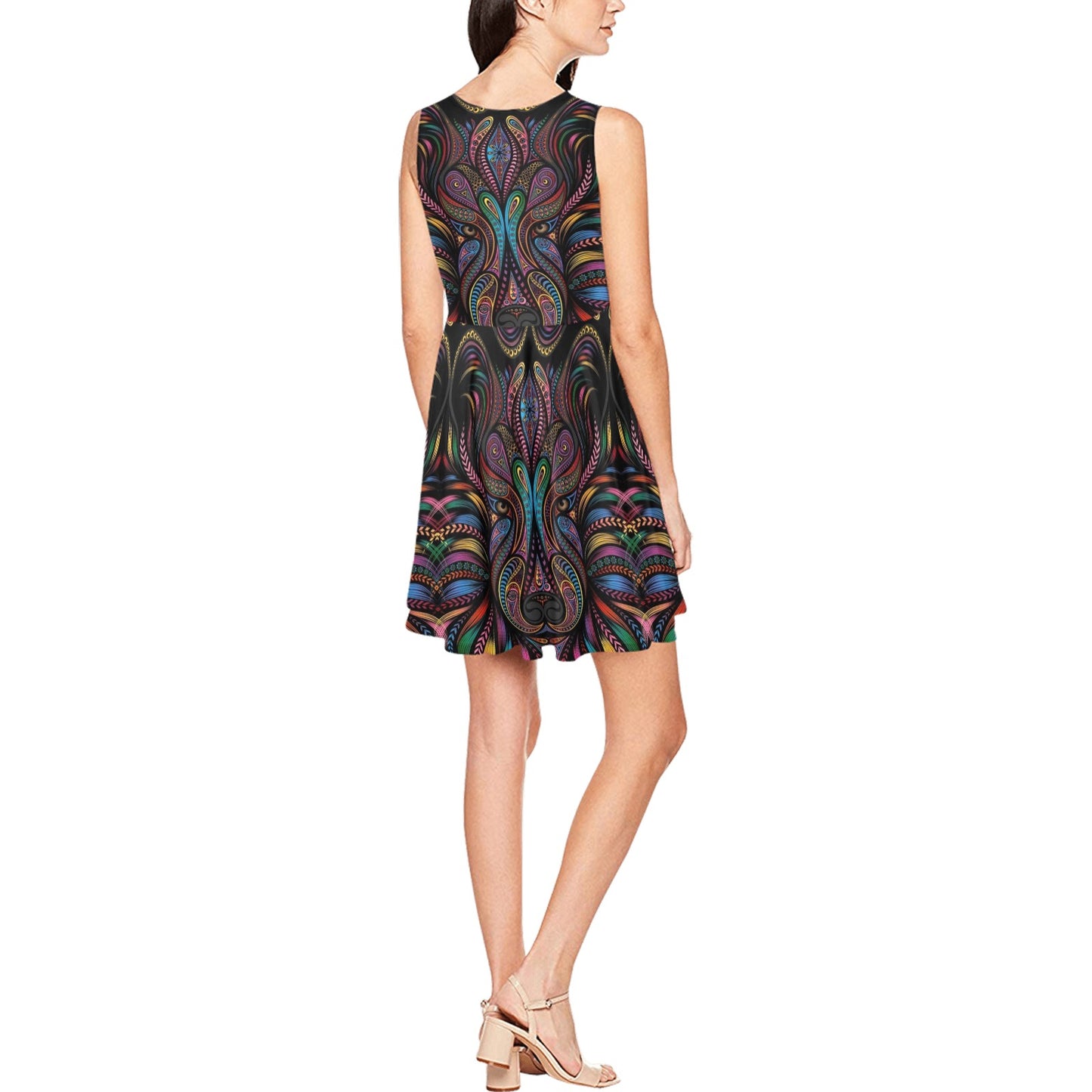 Colorful Art Wolf Sleeveless Dress