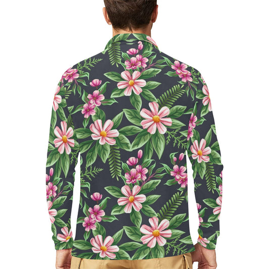 Summer Floral Pattern Print Design SF010 Long Sleeve Polo Shirt For Men's
