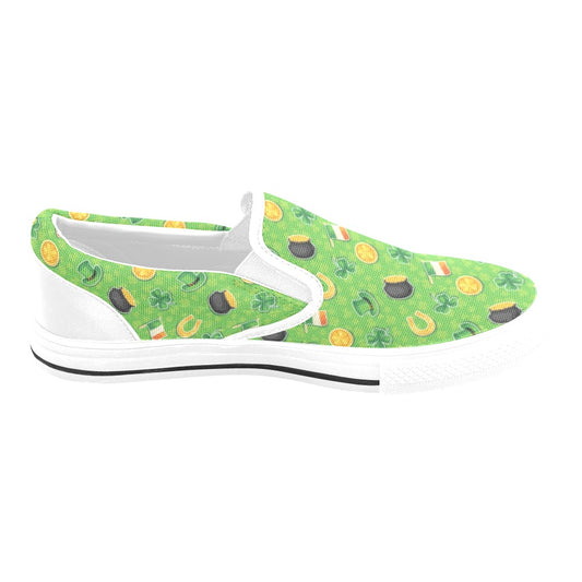 Shamrock Saint Patrick's Day Print Design LKS302 White Slip Ons Canvas Women's Shoes