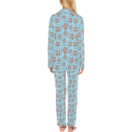 Monkey Cute Design Themed Print Women's Long Pajama Set