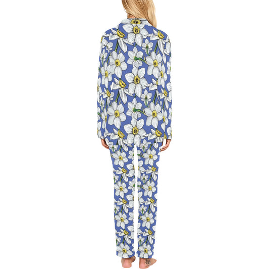 Daffodils Pattern Print Design DF08 Women's Long Pajama Set