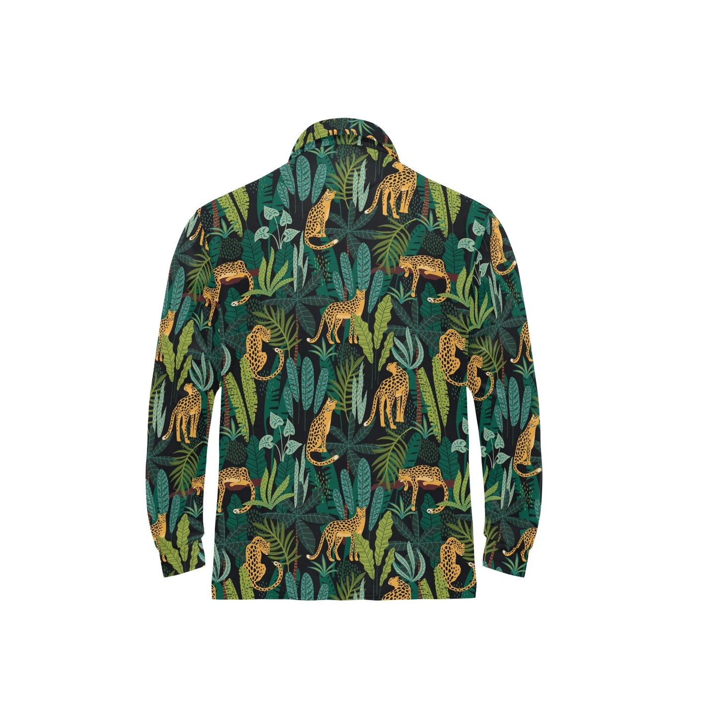 Jaguar Jungle Pattern Print Design 03 Long Sleeve Polo Shirt For Men's