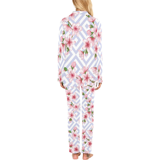 Cherry Blossom Pattern Print Design CB07 Women's Long Pajama Set