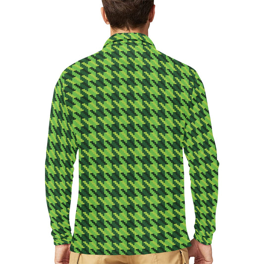 St Patricks Day Houndstooth Pattern Print LKS301 Long Sleeve Polo Shirt For Men's