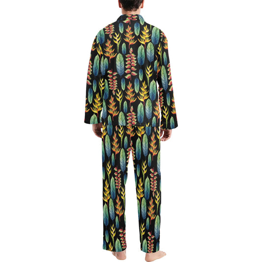 Heliconia Pattern Print Design HL03 Men's Long Pajama Set