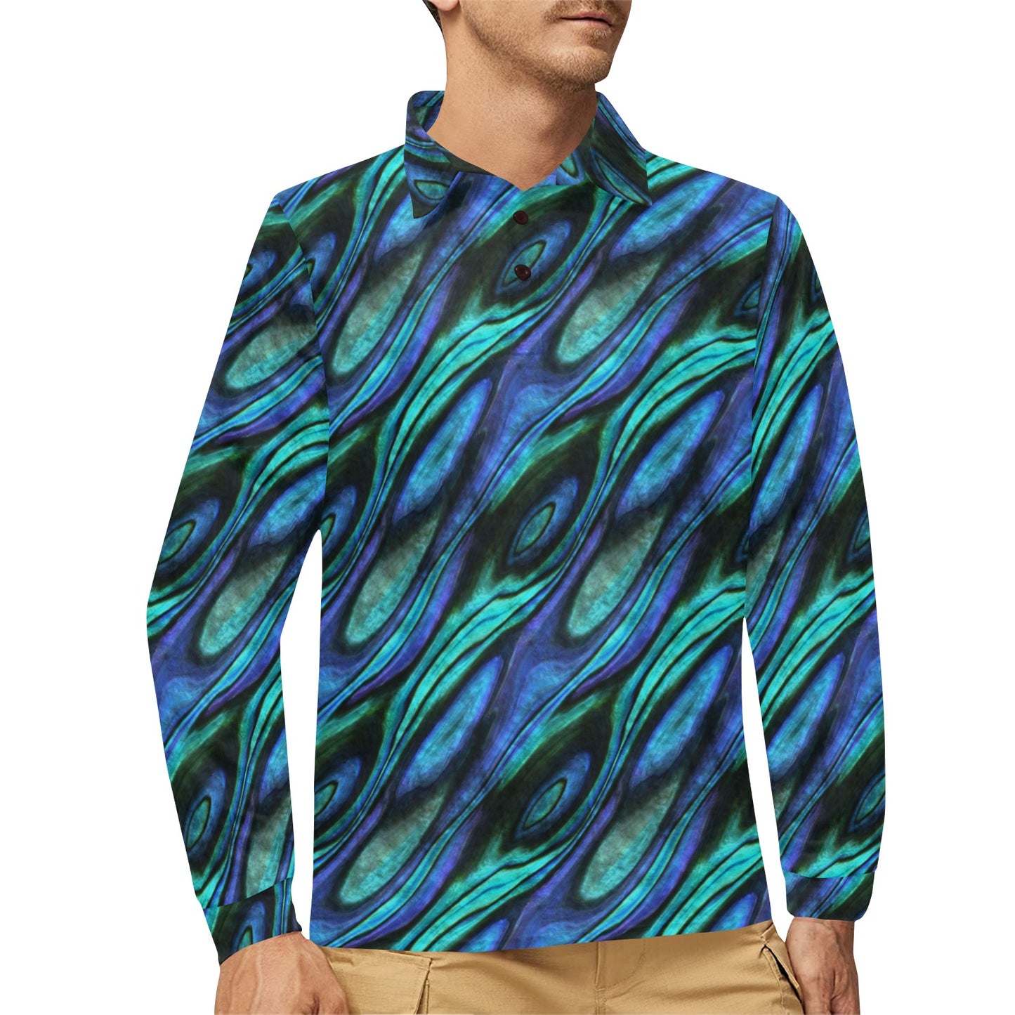 Abalone Pattern Print Design 03 Long Sleeve Polo Shirt For Men's