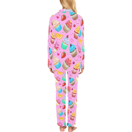Cupcake Pattern Print Design CP05 Women's Long Pajama Set