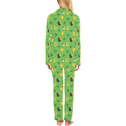 Shamrock Saint Patrick's Day Print Design LKS302 Women's Long Pajama Set