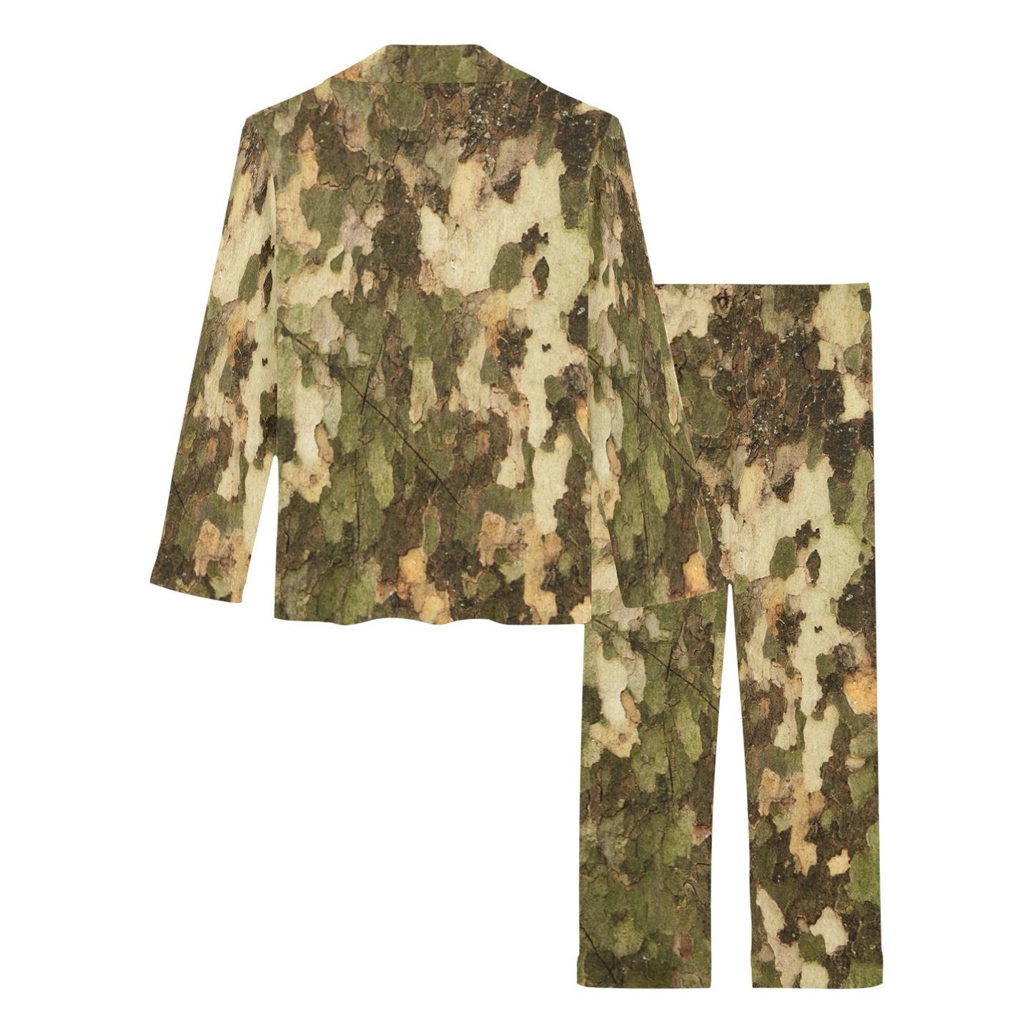 Camo Realistic Tree Texture Print Women's Long Pajama Set