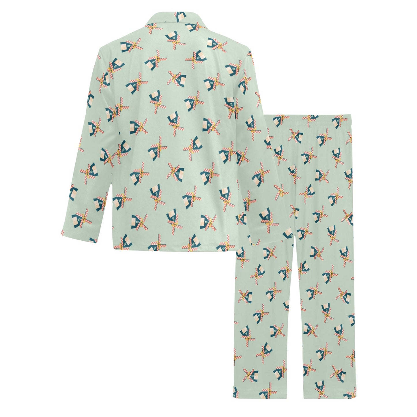 Windmill Pattern Print Design 02 Men's Long Pajama Set
