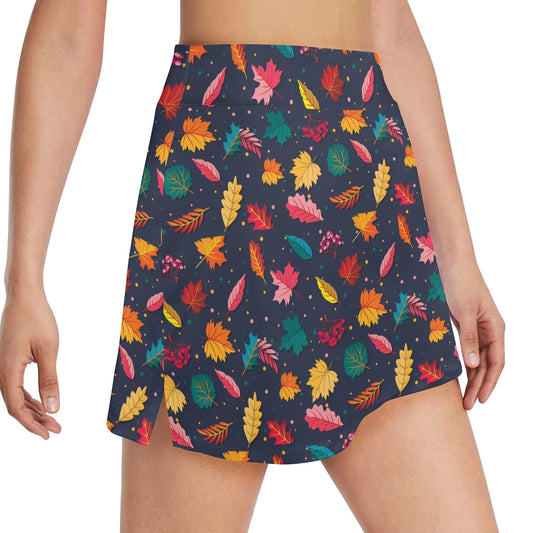 Elm Leave Colorful Print Pattern 17" Golf & Pickleball Skort with Pockets