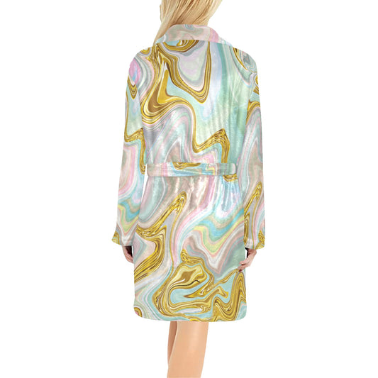 Gold Sweet Marble Women's Fleece Robe