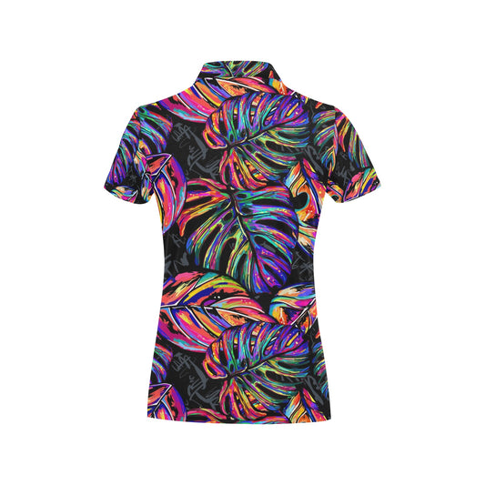 Neon Color Tropical Palm Leaves Women's Polo Shirt