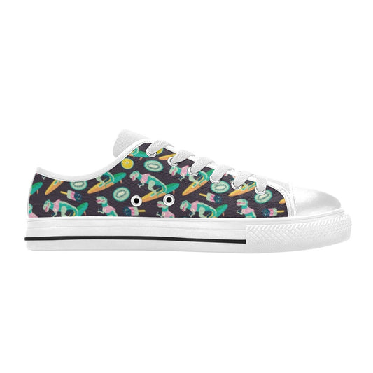 Surfboard T Rex Print Design LKS301 Women's White Low Top Shoes