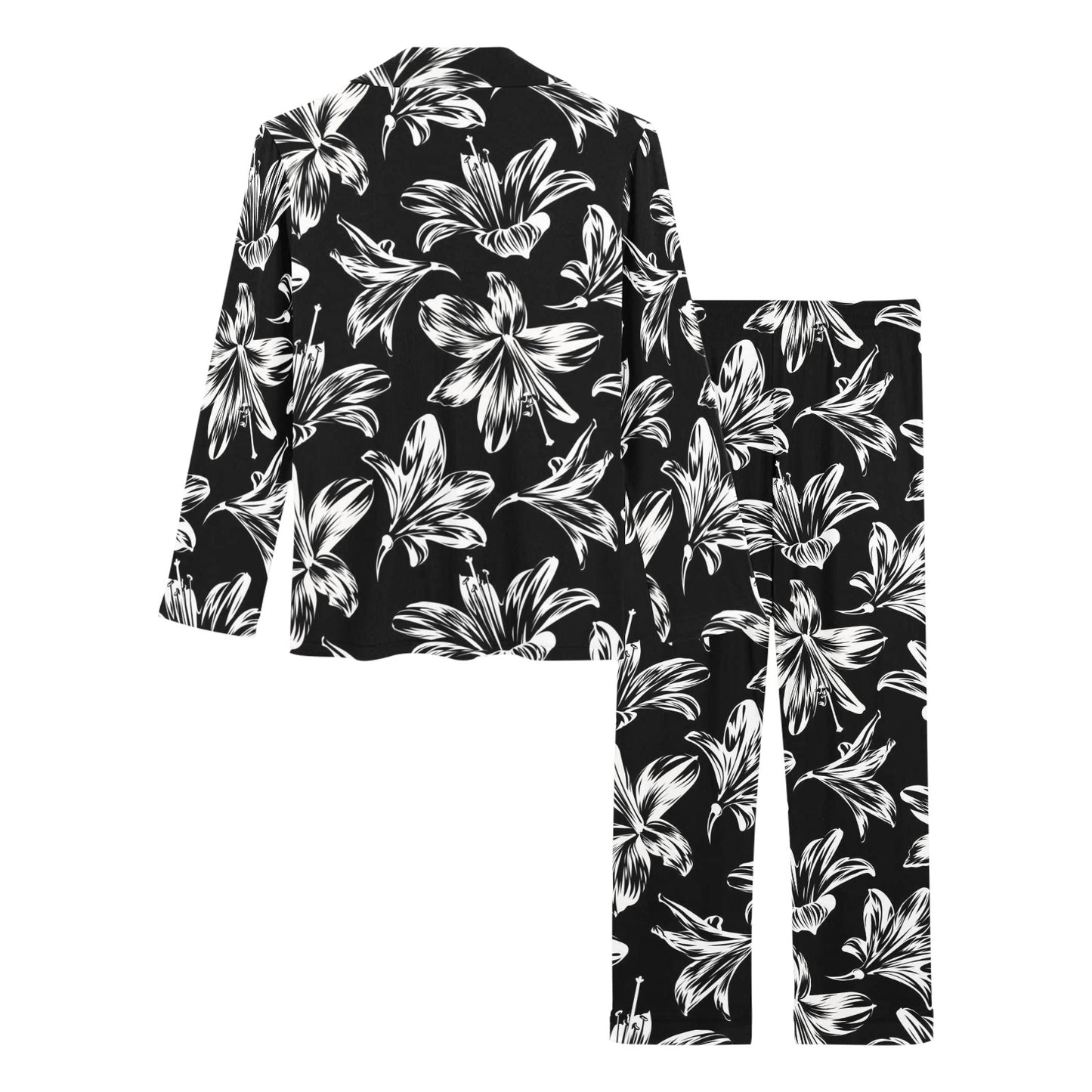 Amaryllis Pattern Print Design AL04 Women's Long Pajama Set