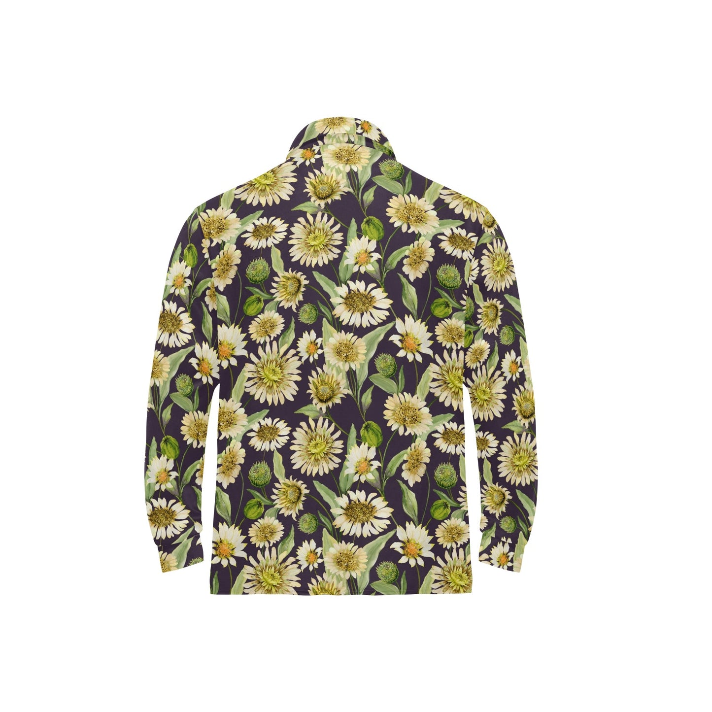 Daisy Vintage Print Pattern Long Sleeve Polo Shirt For Men's