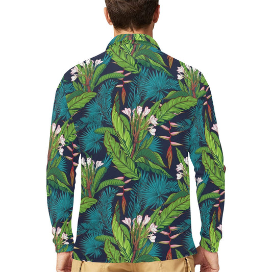 Rainforest Pattern Print Design RF01 Long Sleeve Polo Shirt For Men's