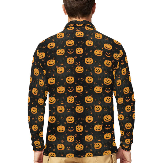 Halloween Print Design LKS401 Long Sleeve Polo Shirt For Men's
