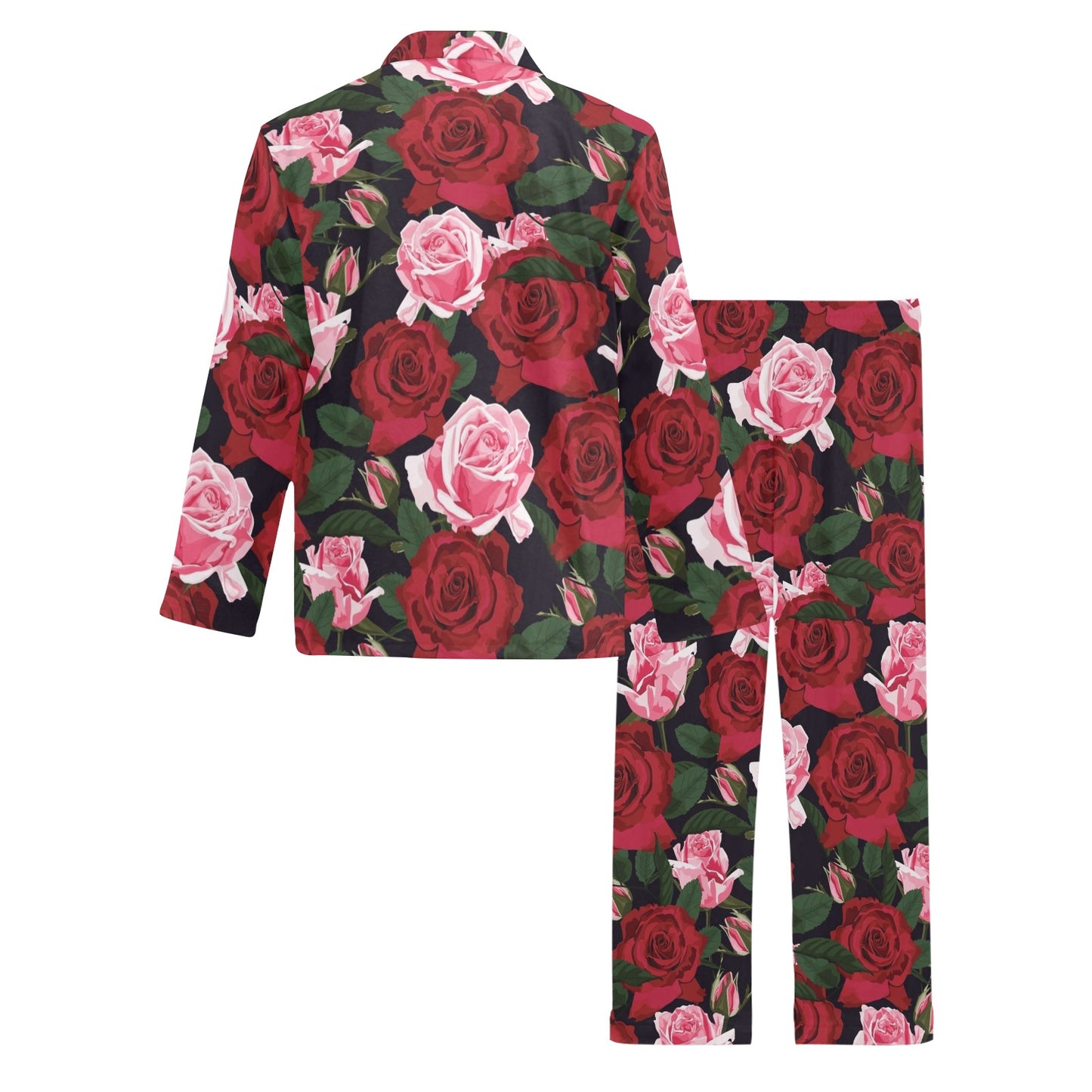 Rose Red Pink Pattern Print Design RO01 Men's Long Pajama Set