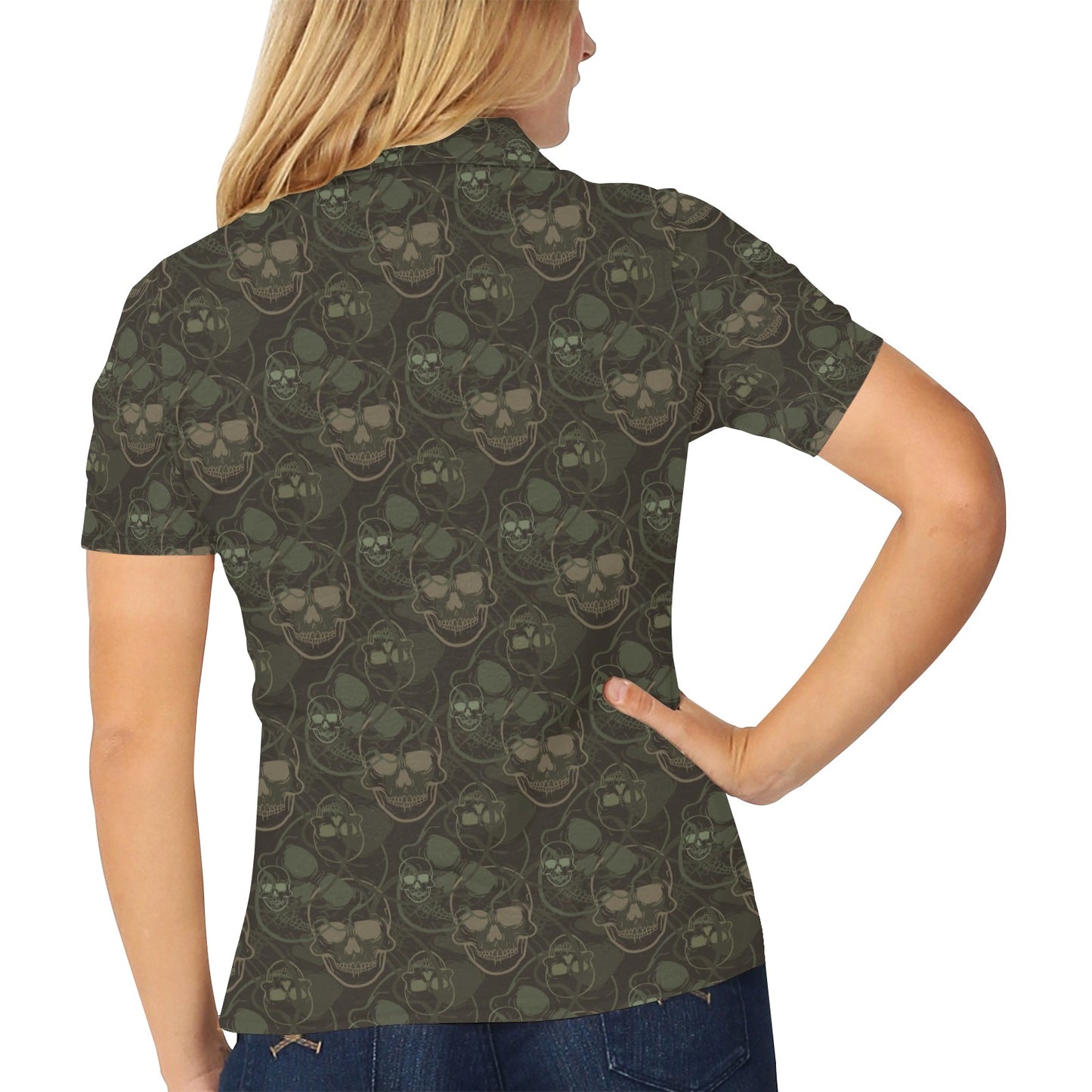 Skull Camo Style Print Design LKS308 Women's Polo Shirt