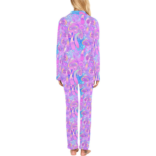 Psychedelic Trippy Mushroom Print Women's Long Pajama Set