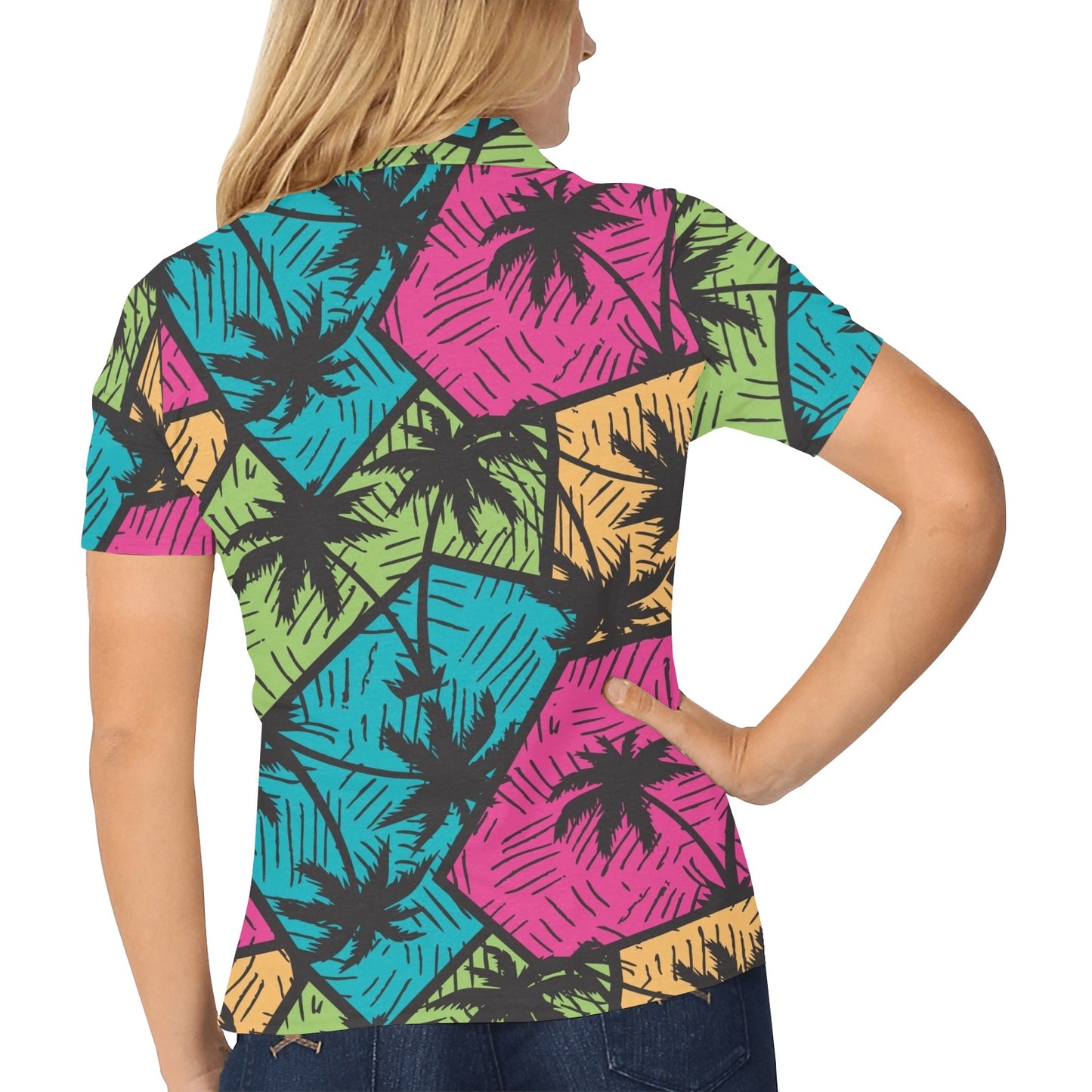 Palm Tree Pattern Print Design PT09 Women's Polo Shirt